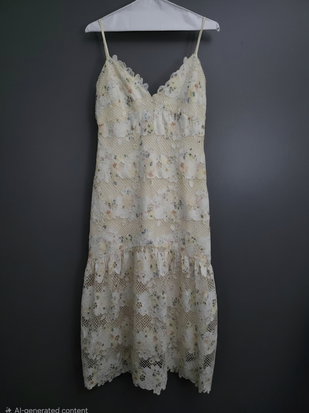 AROSE Studio Floral Lace Midi Dress in Cream with Delicate Straps